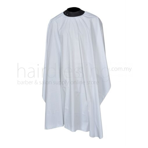 Rubber Collar Cutting Cape with Button (White)